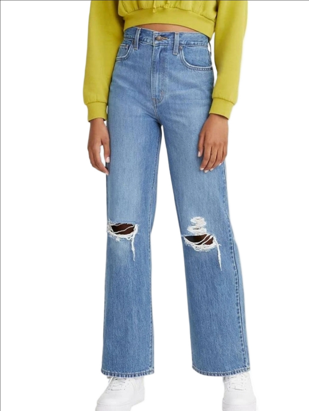 Levi's High Waisted Straight Leg 100% Cotton Denim Medium Wash Distressed Jean